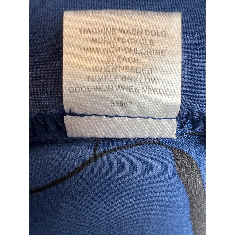 41 Hawthorn Blue Floral Keyhole Pleated Blouse Short Tulip Sleeve Top Large - Picture 11 of 12